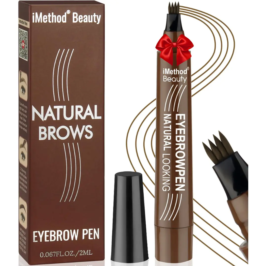 iMethod Microblading Eyebrow Pen - Eyebrow Pencil Magical Upgraded Eye Brow Pencils for Women with 4 Fork Tip & Spoolie Brush for Natural-Looking Hair-Like Defined Brows, Last All-Day