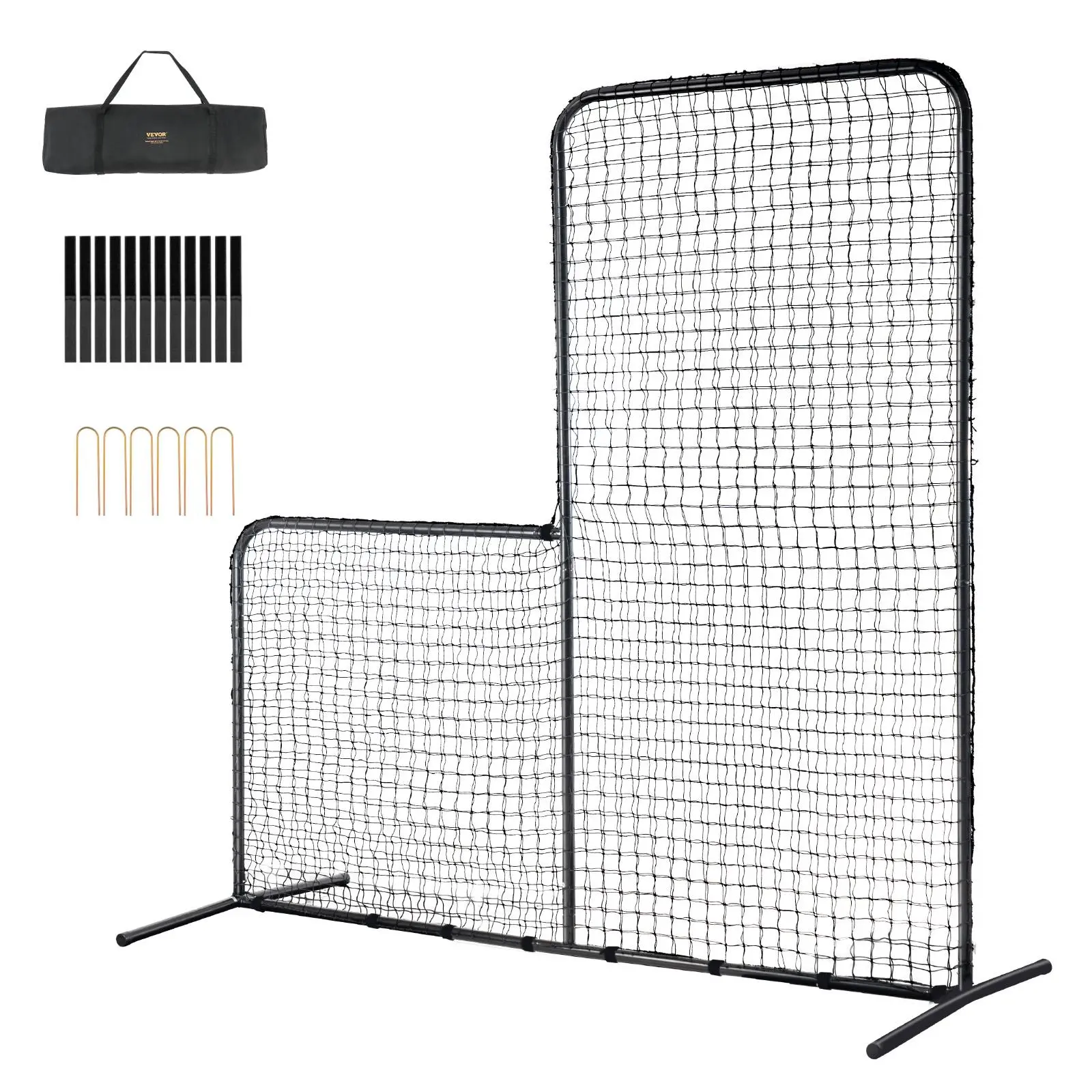 【SummerFinds】VEVOR L Screen Baseball for Batting Cage,  7x7 ft Baseball Softball Safety Screen, Body Protector Portable Batting Screen with Carry Bag & Ground Stakes, Heavy Duty Pitching Net for Pitchers Protection