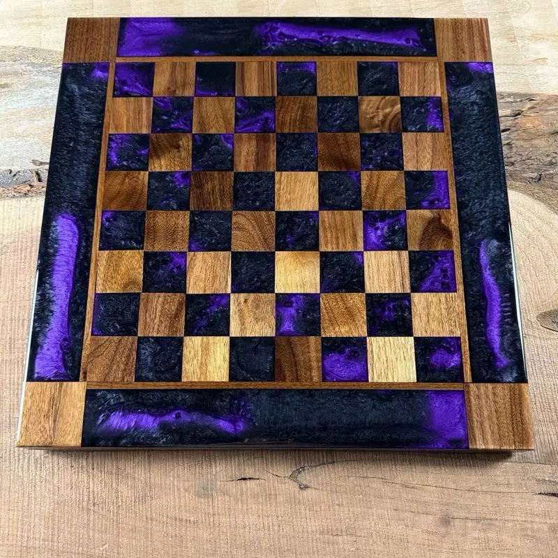 Purple Haze Black Onyx Walnut Chess Board with Border - INCLUDES PIECES