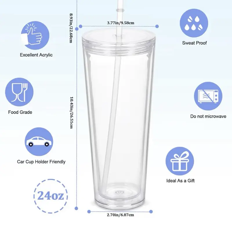 24oz Snowglobe Tumbler Drinkware Mug Reusable Portable Clear Acrylic Customizable Glitter Princess Energy Cup - Bottle