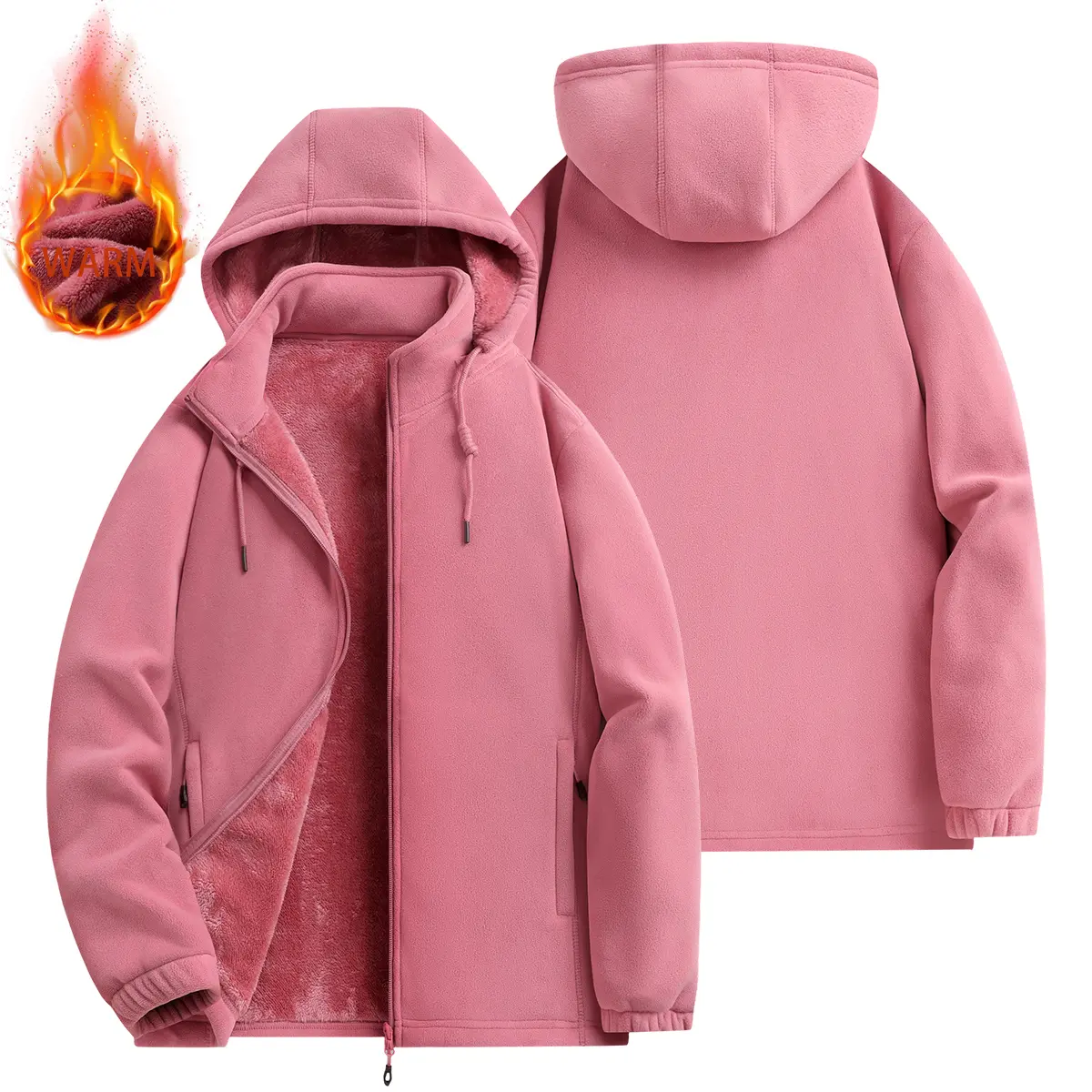JOGWAVE women’s zip-up jacket with detachable hood, fleece-lined warm thick inner coat, soft windproof casual outerwear with side pockets, convertible multi-style outer top for ladies—ideal for cold fall/winter daily outdoor travel outfits
