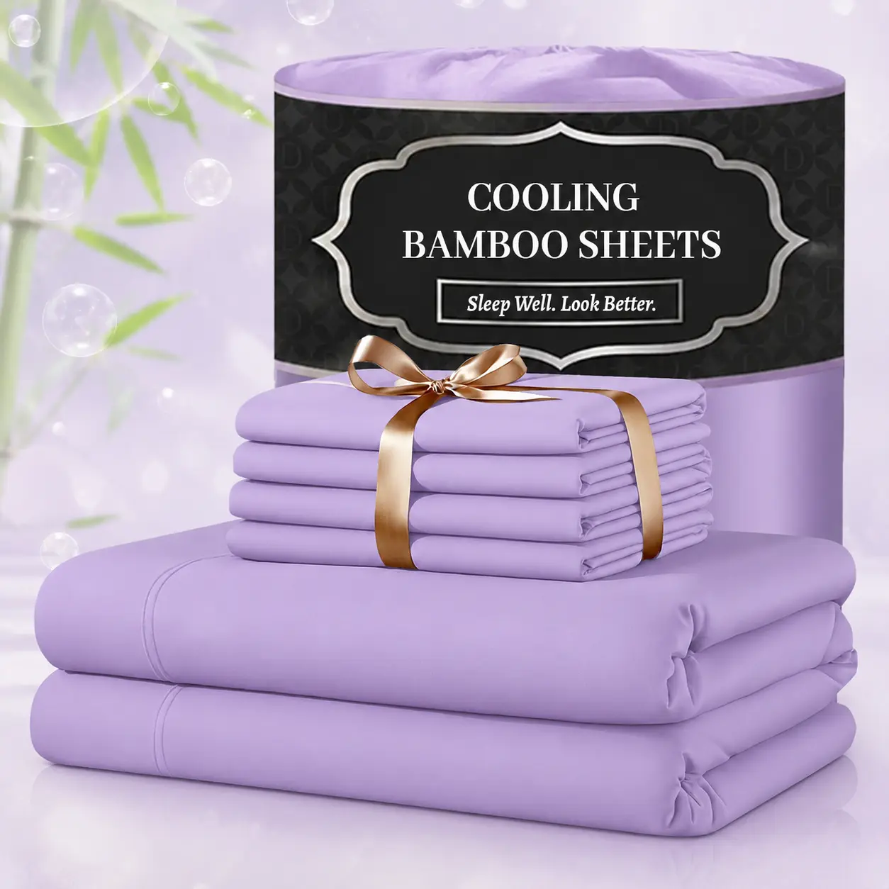 Jollyvogue Extra Deep Pocket Bamboo Sheets - 6 Pcs Breathable &Cooling for Hot Sleepers , Hotel Luxury Fitted Soft Wrinkle-Free For Mattresses, Room Decor, Twin/Full/Queen/King Size Pillowcase Sets