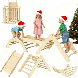 Pikler Triangle Set 7-in-1 Foldable Baby Climbing Toys Wooden Climbing Set with Arch&Ramp&Ladder Baby Climber Indoor Jungle Gyms for Toddlers Toys, Christmas for Kids