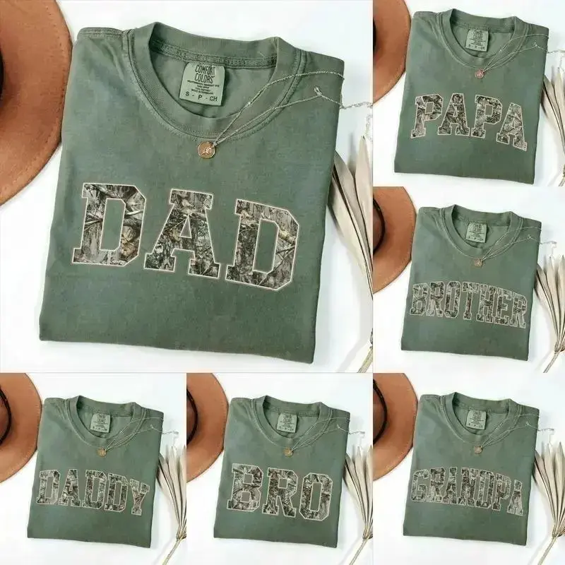 Comfort Colors Custom Camo Dad T-Shirt – Vintage Family Graphic Tee for Dad, Papa, Daddy, Brother, Bro & Grandpa, Casual Father’s Day Gift T Shirt for Men - AG