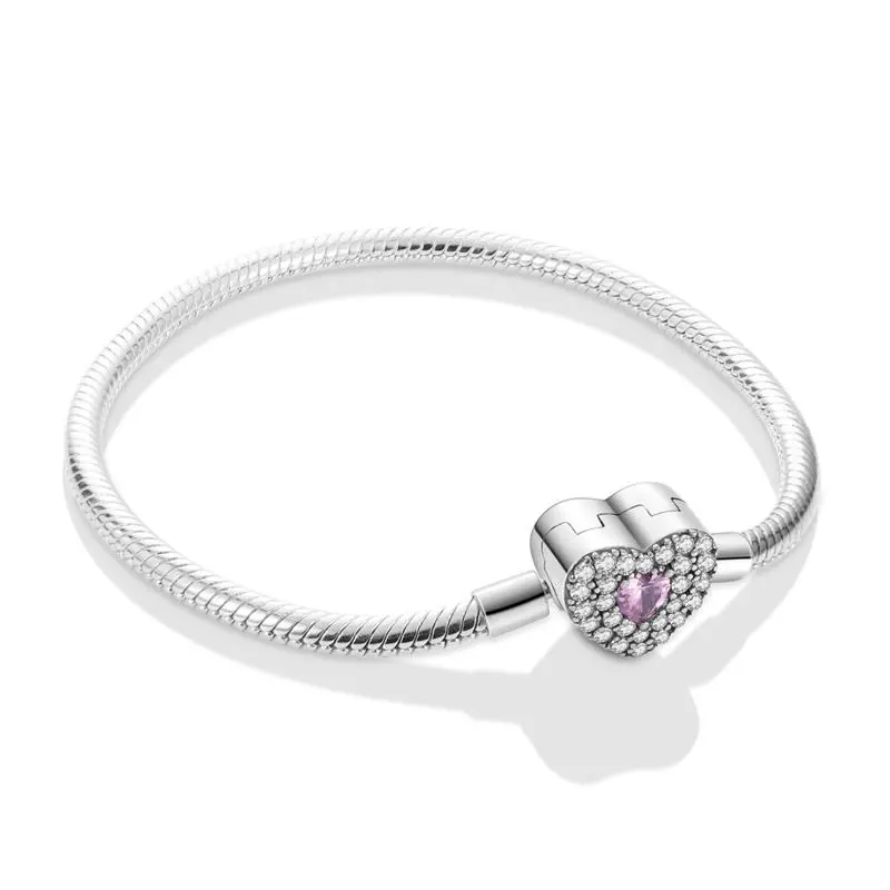 MULA 925 silver-plated "Eternal Heart" bracelet | Diamond-studded heart-shaped pendant | Classic snake bone chain design | Infinite love and romantic gift | Compatible with Pandora beads