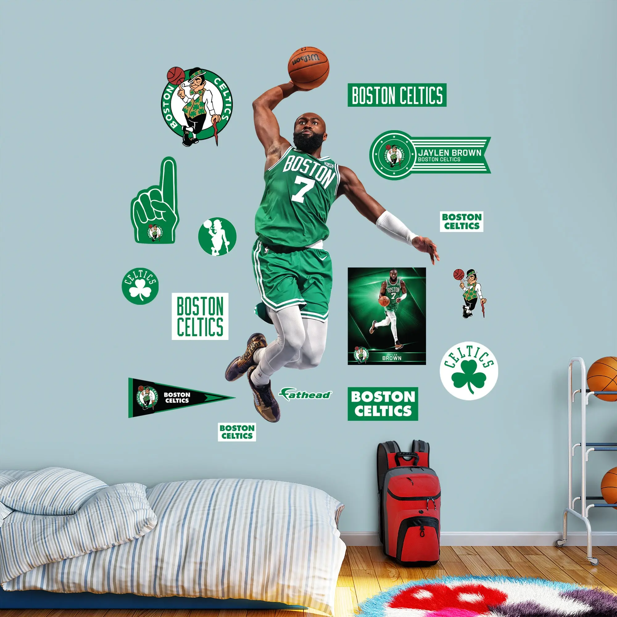 Official NBA Boston Celtics Jaylen Brown Dunk RealBig Collection Reusable Vinyl Fan Decor Stickers - Customizable Room Home Decor Wall Stickers