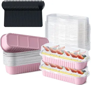 Mini Cake Pans with  and Spoons, Small  Foil Loaf Pans, Rectangular Baking Containers for Party and Picnics, 25 Pack, 6.8oz ()