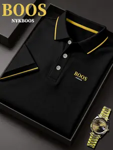 Lb5031 Classic Boss Logo Print Men's Fitted Polo Shirt, Elastic Casual Breathable All-Season Comfortable Durable High-End Polo