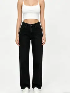High Waist Black Straight Leg Jeans for Curvy Girls Stretchy Black Denim Pants - All-Day Comfort Black Straight Leg Jeans That Fit Every Body TypeBlack Denim That Lifts & Flatters Curves