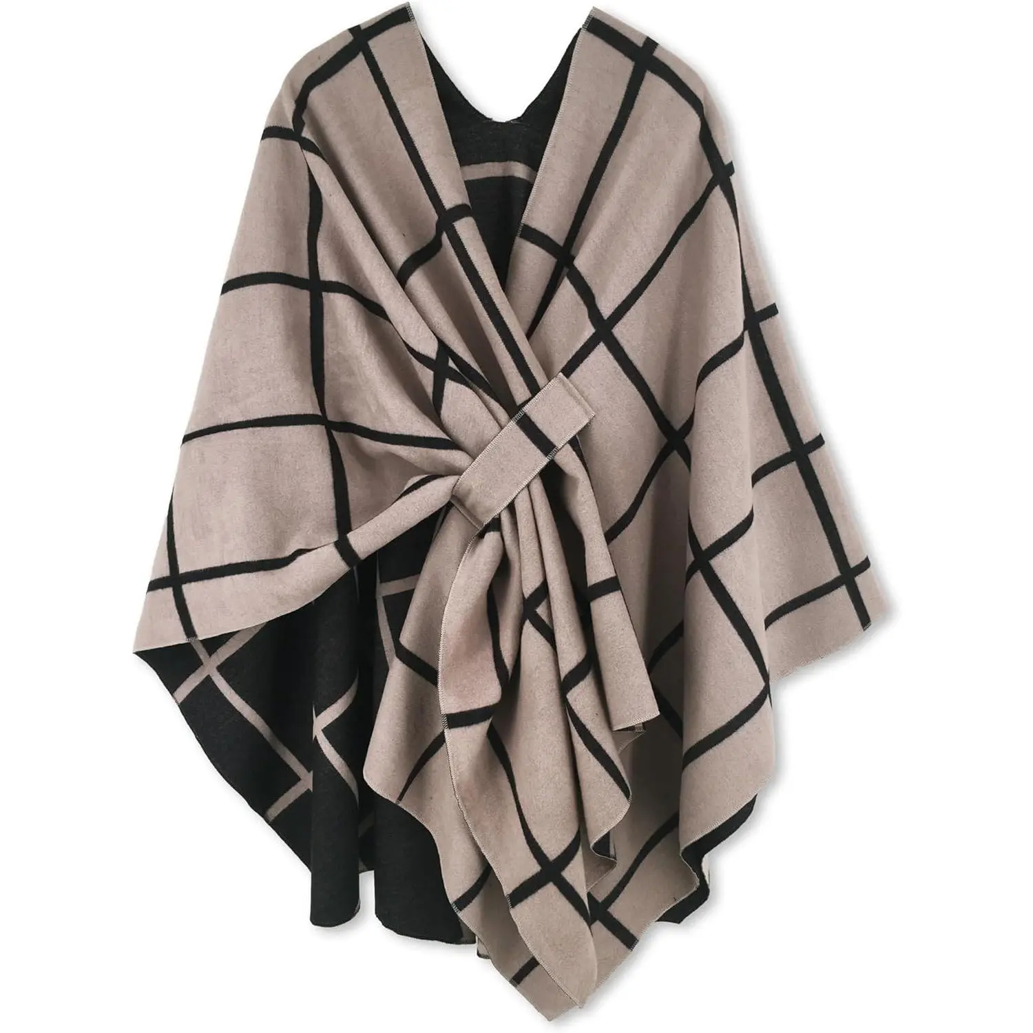 Moss Rose Women's Polyester Open-Front Checkered Shawl Wrap - Fashion Apparel Clothes, 1-Size Cashmere-Style Ruana Cape Cardigan for Mother, Mother-in-Law, Spring, Fall, Grandma, One Size