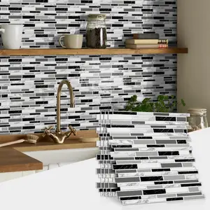 10 Sheets 12" x12inch White and Grey Marble Effect Vinyl Tiles, Backsplash, Self-Peel and Stick Wall Tile Stickers, Stick on Subway Tiles for Wall