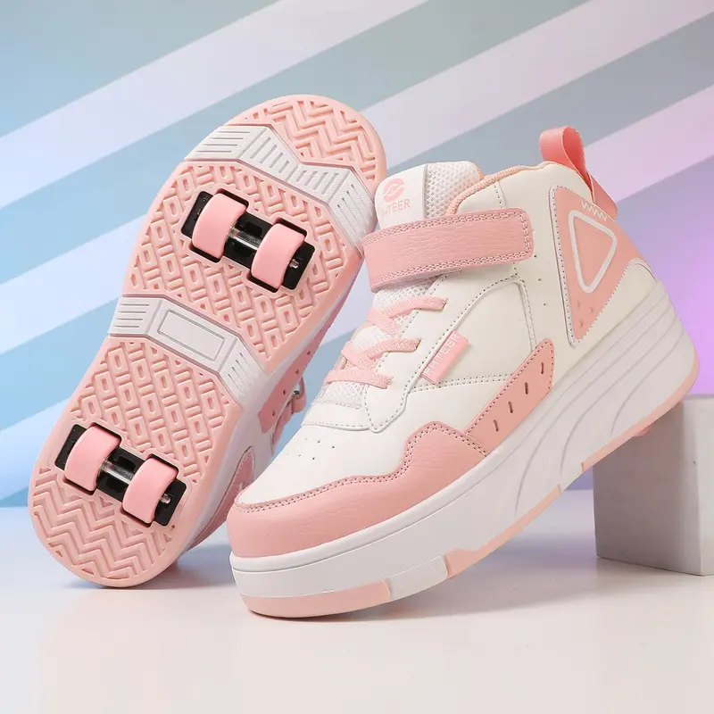 Spring/autumn Walking Shoes, Shoes With Wheels, Roller Skate Shoes, Pu Leather Rollerskates, Upgraded Four-Wheel Stability, Detachable Wheels, Outdoor Roller Skating, Anti-Slip Wear-Resistant Sole