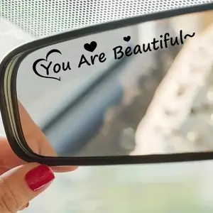 1PC Car Rearview Mirror Sticker "You Are Beautiful" Inspirational Quote Theme Design Suitable for Car Rearview Mirror, Side Mirror, Makeup Mirror, Laptop, Waterproof Sun Protection Decorative Accessories Sticker For Cars Car Decals