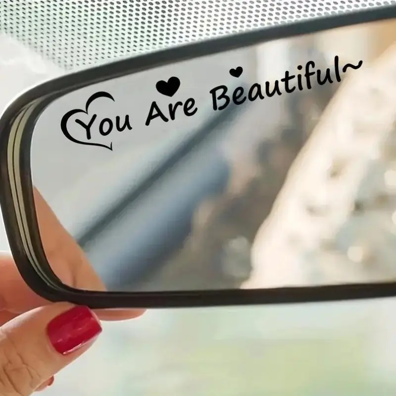 1PC Car Rearview Mirror Sticker "You Are Beautiful" Inspirational Quote Theme Design Suitable for Car Rearview Mirror, Side Mirror, Waterproof Sun Protection Decorative Accessories Sticker For Cars Car Decals, Automotive Decals