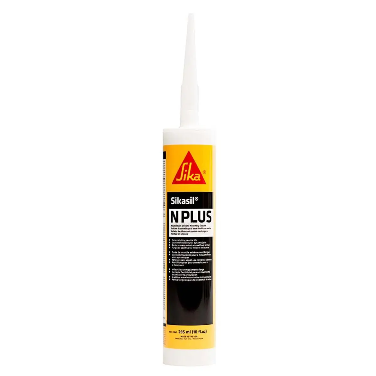 Sika 10 oz Sikasil N Plus Nozzle - White, AAMA Certified, Elastomeric, Grade NS, No Priming Required, Multipurpose for Window Backbedding, Bonds Easily to Most Substrates, Extremely Long Service Life