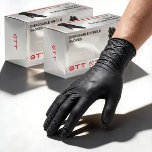 GTT 200PCS Black Disposable Nitrile Gloves, 5.5 Mil Thick, Chemical Resistant, Multi-Purpose for Cooking, Medical Use, Machinery Repair & Cleaning