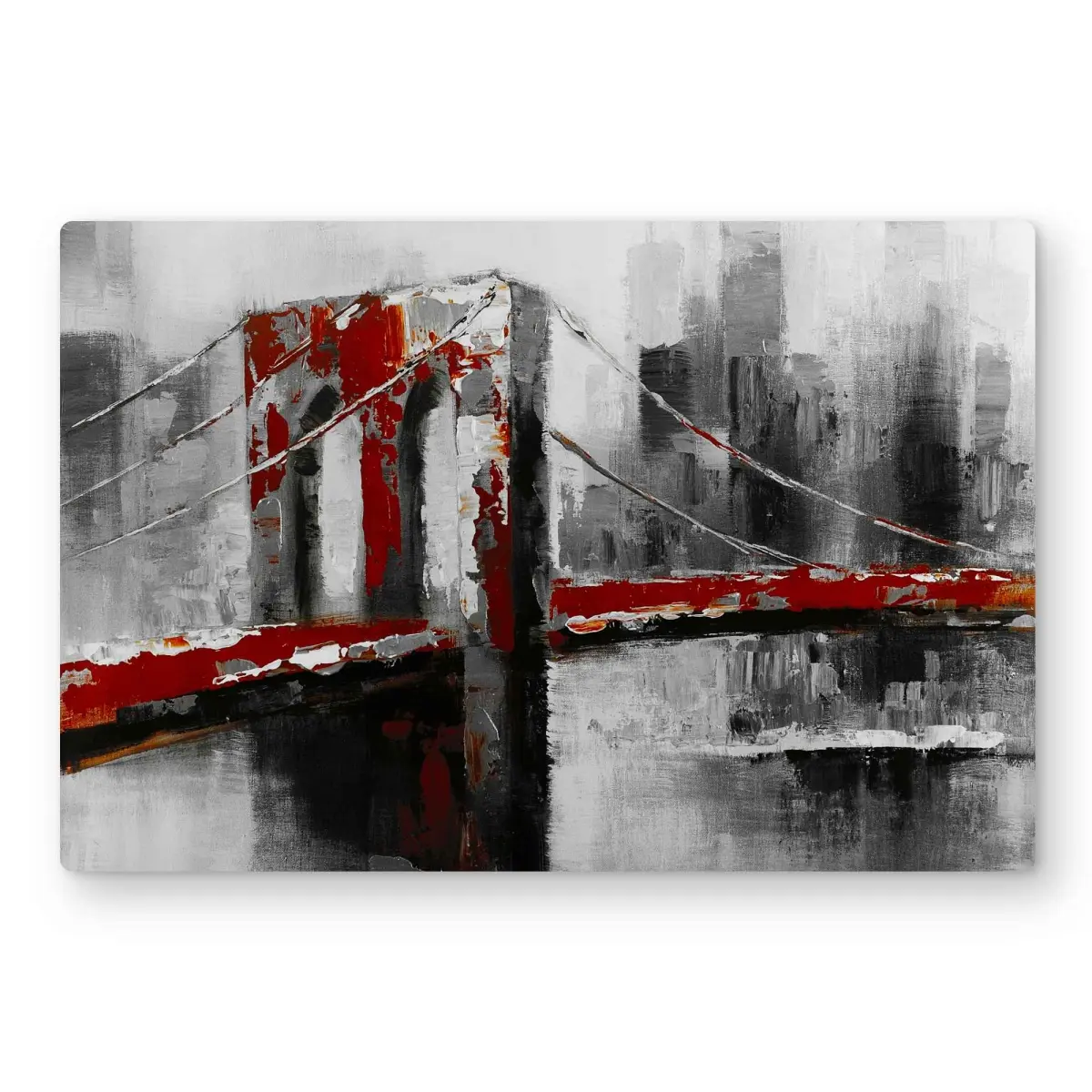 212 MAIN Abstract Red Brooklyn Bridge Artwork Metal Print - 24x36 in, Durable Minimalist Aluminum, Fade-Resistant Contemporary Home Decor for Rooms