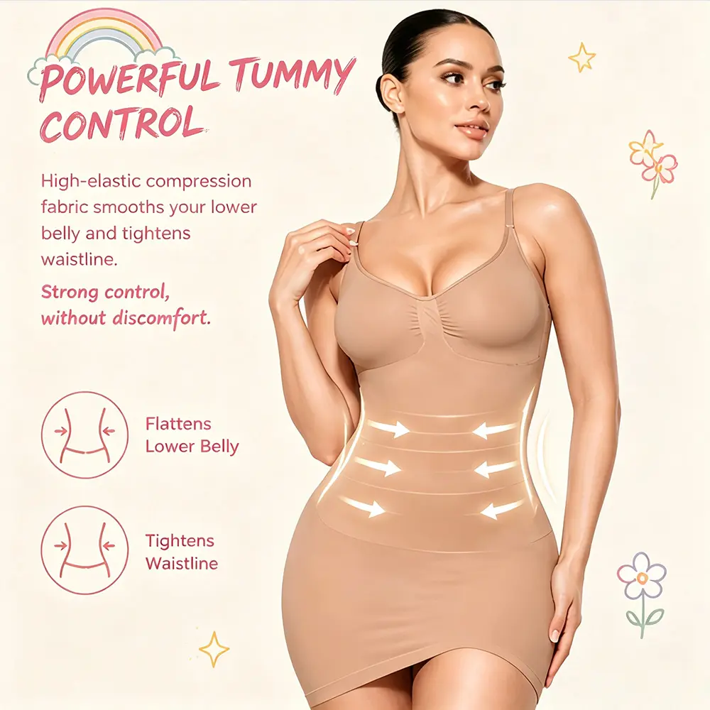 [ Sculptella shop]Slip Dress for Women Tummy Control Full Slip Seamless Body Shaper for Under Dress Shapewear