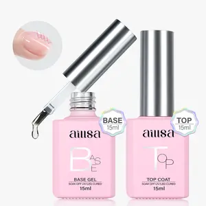 AILLSA 2pcs 15ml Long Lasting Base Gel & Top Coat Set for Nail Polish, Glossy Shine Finish, No Wipe Top Coat, DIY Nail Art Tool, Manicure Cosmetic Cutics