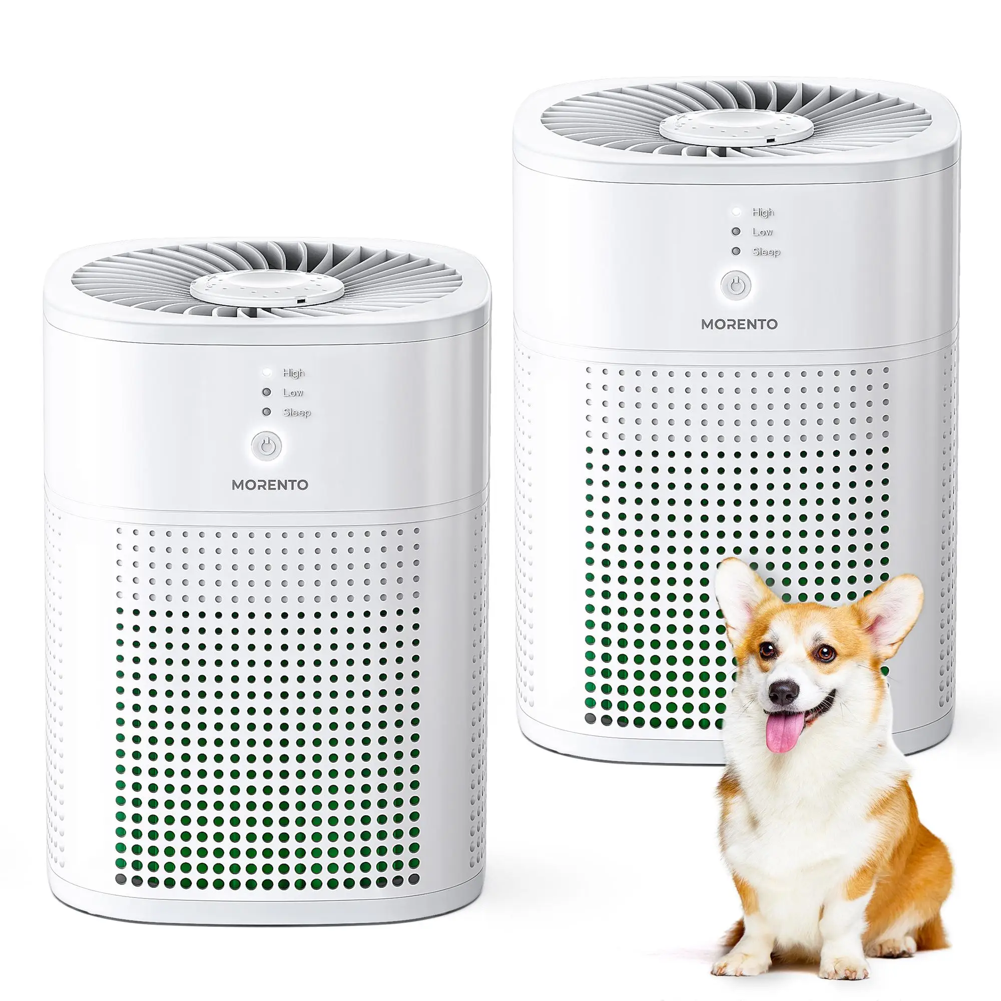 MORENTO 2 Pack Air Purifiers – HEPA Filters for Bedroom, Home, and Office – Effective Against Pets, Allergies, Dust, and Viruses – Portable with Low N