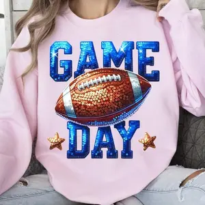 Game Day , Blue Sequin, Football Season, Game Day, Sport , T-Shirt.