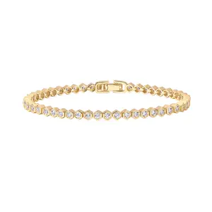 PAVOI 14K Gold Plated 2mm Cubic Zirconia Honeycomb Tennis Bracelet - Gold Bracelet for Women