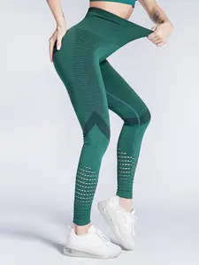 Women's Seamless High Waisted Yoga Pants, Ultra-Stretch Tummy Control Leggings, Breathable Cutouts, Contour Ribbed Workout Tights