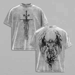 Saint Michael The Archangel x Flaming Sword T-Shirt Washed Christian Shirt, Aesthetic Clothes ,Scales of Justice , Jesus Tees, Christian Merch, Archangel Michael Tees ,Outfit Church