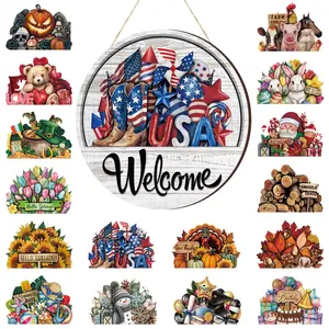 12 Inch Magnetic Welcome Door Sign 17 Pcs Interchangeable Set for Front Porch , Changeable Icons for Graduation Class of 2026 Summer 4th of July Patriotic Birthday Party Decor Seasonal Festive Holiday Sign Housewarming Gift Year Round Home Decor