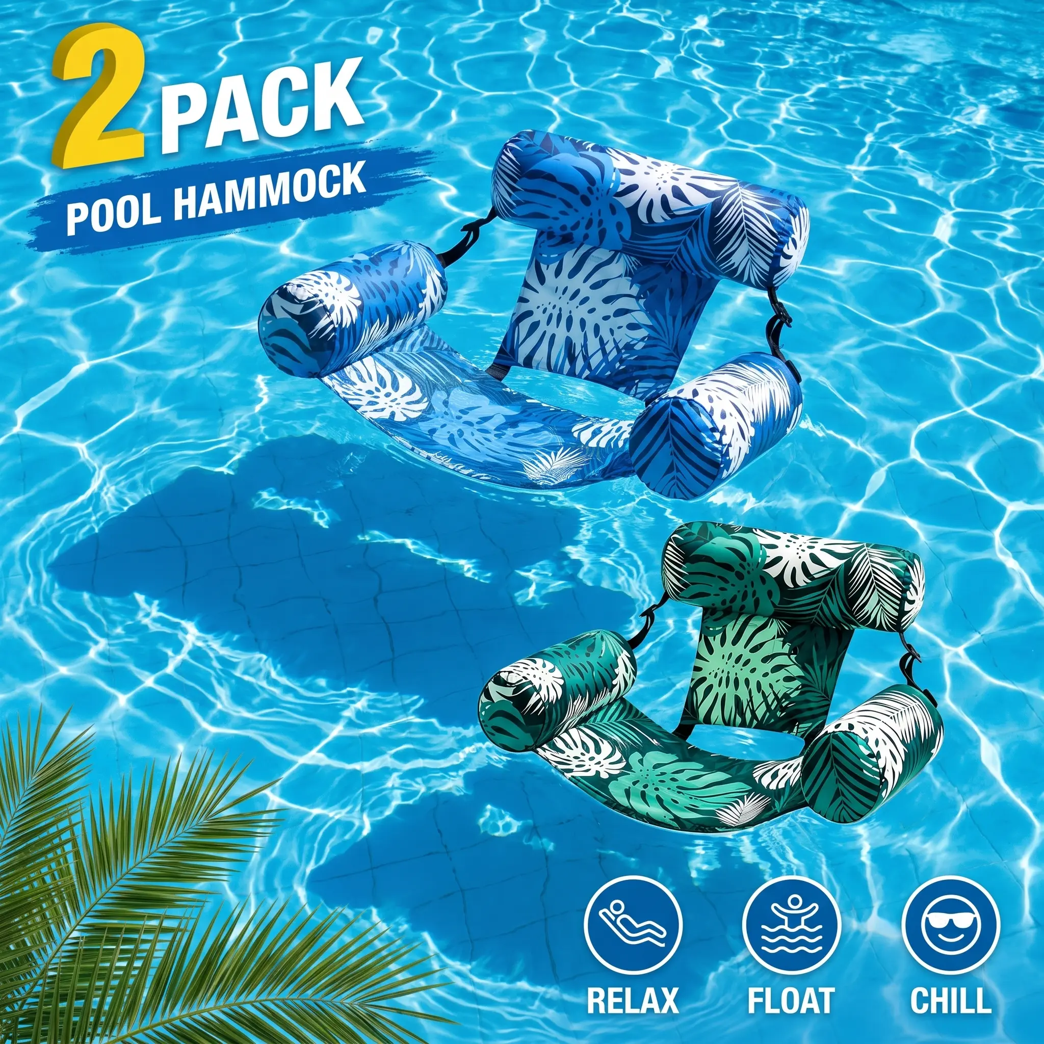 Adult 2-Pack Inflatable Pool Hammock Floats - Water Sofa Float Lounger with Backrest, Lightweight Easy-to-Carry Outdoor Toy for Relaxing in Water, Summer Vacation Essential Raft, Semi-Submerged