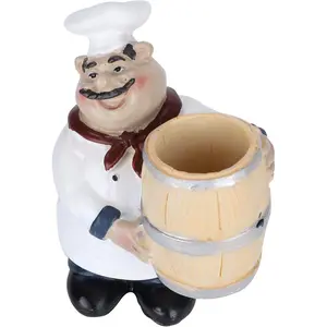 Cute Decorative Resin Toothpick Holder 4.1x3 Inch Funny Italian Fat Chef Statue Toothpick Dispenser for Kitchen Home Decoration