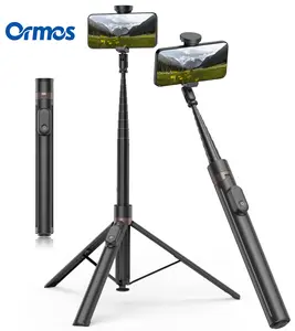 Ormos 70" Automatic Tripod,Auto-Open Phone Tripod Stand with Magnetic Rechargable Remote,Selfie Stick Tripod 360° Vertical & Horizontal Rotatable,Stable Travel Tripod for iPhone/Android（Black）