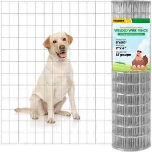 5'×50' Welded Wire Mesh, Galvanized Chicken Wire Fencing 2'' X 4'' 15GA, Garden Decorative Fence for Chicken Coop Barrier, Rabbit Snake Fences, Poultry Enclosures