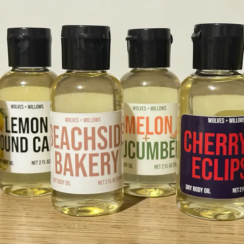 2 ounce Travel Size Feminine Wolves & Willows Dry Body Oil - Choose Your Scent - Non-Toxic Phthalate-Free Formula