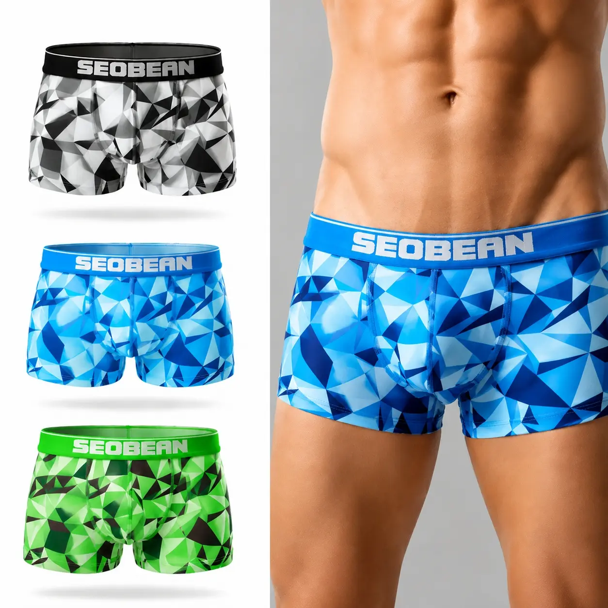 SEOBEAN Men's Clothing 1/3-Piece  Flat Underwear Set - Mens Sport Briefs, Anti-Chafe Men's Boxer Briefs, Boxers/Trunks, Breathable, Moisture-Absorbing, Suitable for Basketball, Running Menswear Socks home use