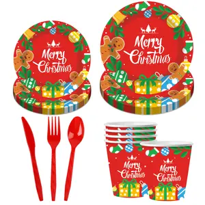 Adorable Gingerbread Man Design, “Merry Christmas” Lettering, & Holiday Elements Like Gifts, Ornaments. 2 Sized Plates, Cups, Red Cutlery. Perfect For Christmas Dinners, Party Hosting. Durable, Disposable For Easy Cleanup. Set Colorful Shiny Decoration