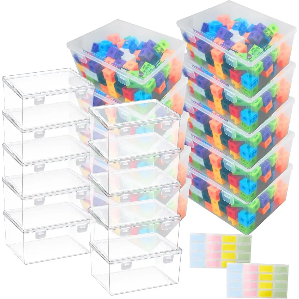 20 Pcs Plastic Playroom Storage Organizer Box Stackable Bins with Lids, 7.09 x 5.2 x 3.43 Inch Clear Storage Containers for Holds Small Toys, Building Blocks, Puzzles