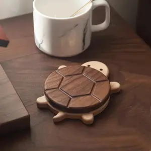 Woodland Shell Coaster - Creative Cute Black Walnut Solid Wood Turtle Insulation Mat for Kettle Tea Tableware Anti-scald Ornament 9x13 cm
