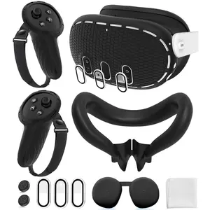 Cover Set Compatible with Meta/Oculus Quest 3 Accessories, Controller Grips, VR Shell Cover, Facial Interface Cover, Protective Lens Cover, Tempered Glass Lens Caps, Not Fit Quest 3S