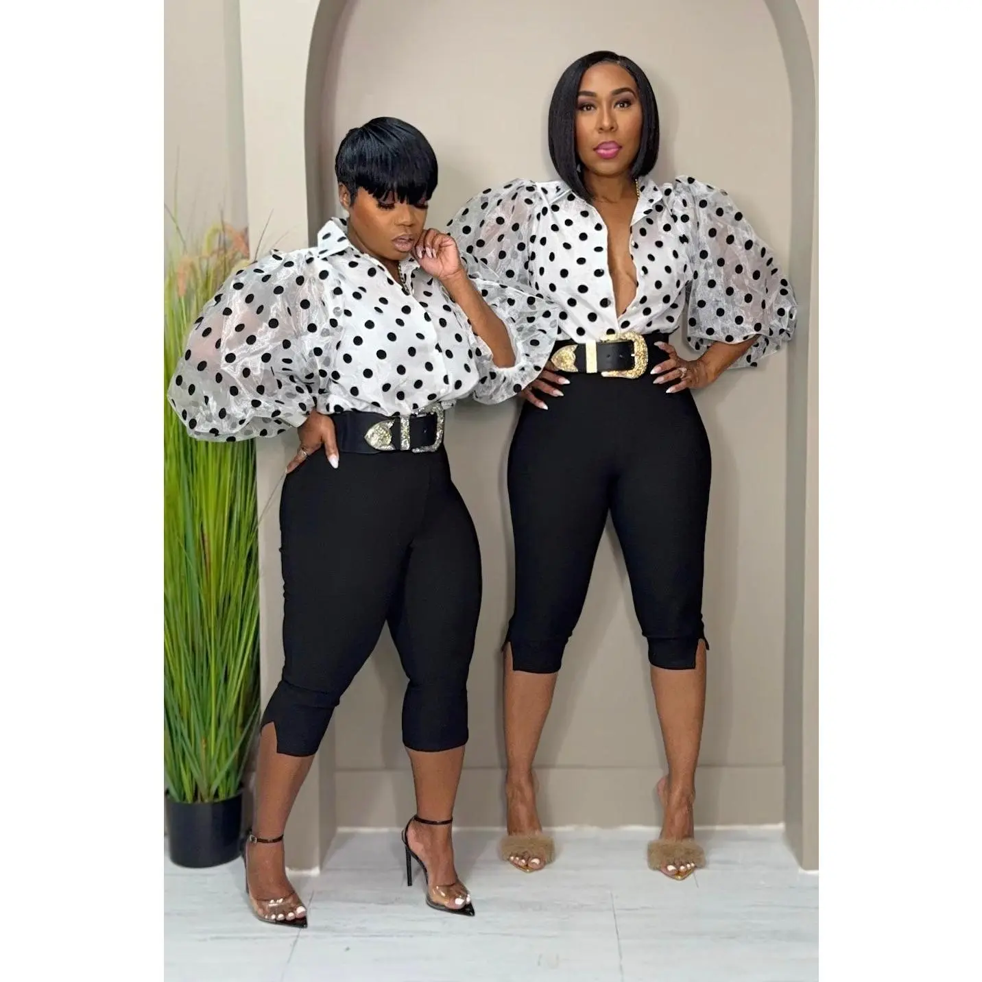 Simone Polka Dot Statement Blouse Ships 7/22