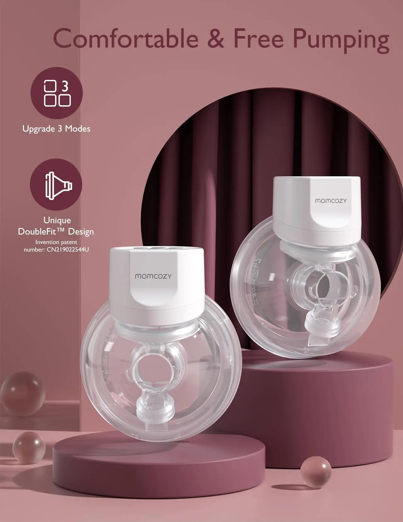 Momcozy Hands-Free Breast Pump S12 Pro, Wearable & Portable Pump with Soft DoubleFit Flange, 3 Modes | 9 Levels Double Electric Pump, Smart Display, 24mm,B