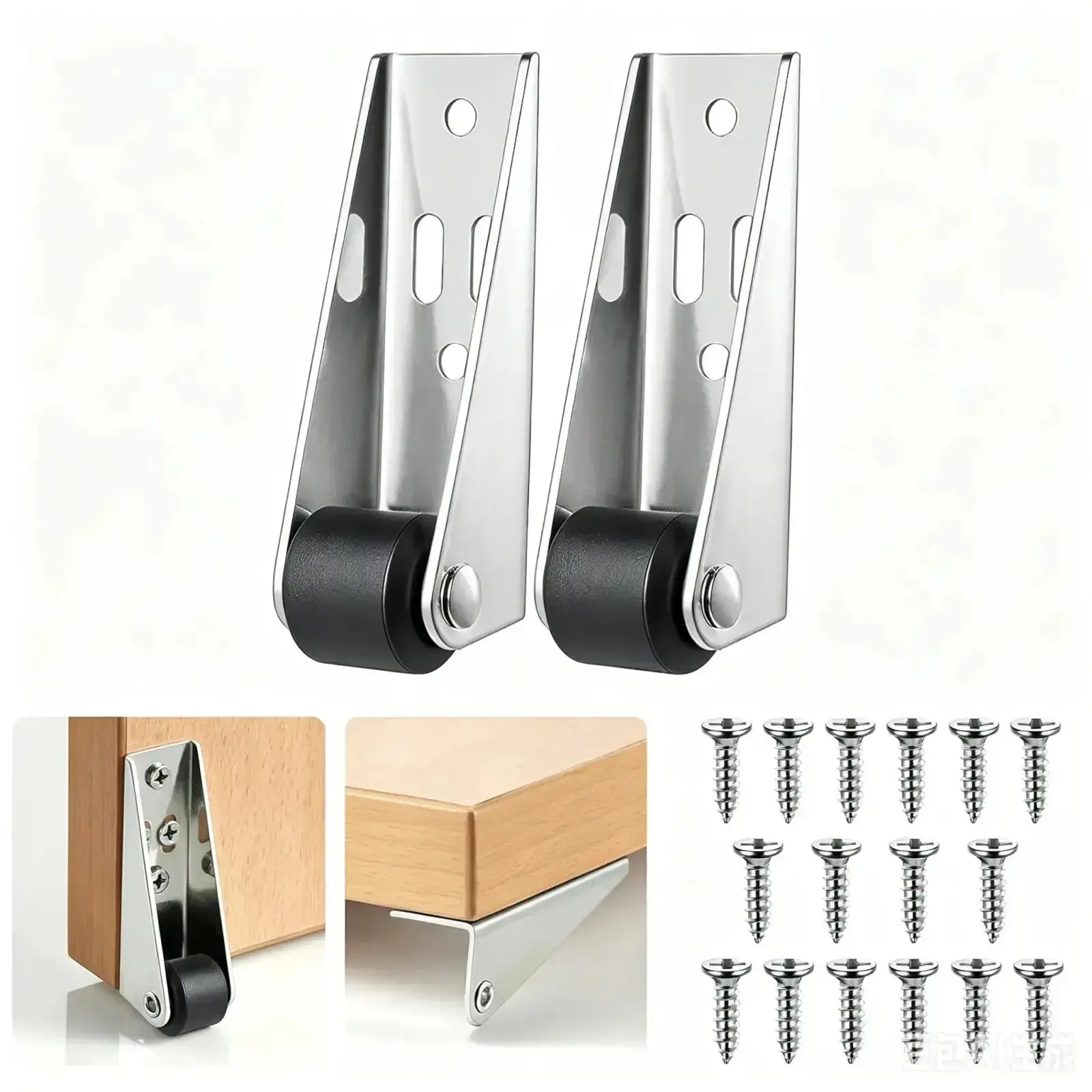 Vertical Track Roller Wheel, Heavy Duty 110LBS Sliding Door Bottom Guide, Anti-Wobble Door Stop, Nylon Wheel & Aluminum Bracket, Smooth Quiet Sliding, Easy to Install Replacement Parts for Barn Door, Interior Door, Wardrobe, Cabinet, Closet Organizer
