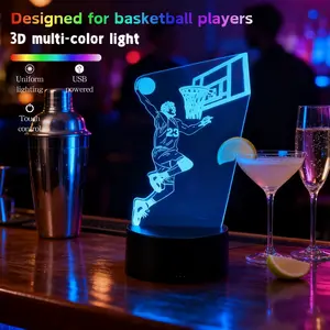 1pc 3D Basketball Dunk Night Light Neon Lights, Indoor Decorative Light, Touch Control USB Powered Table Lamp, 7 Color Gradient Effect, Modern Bedroom Decor Gift