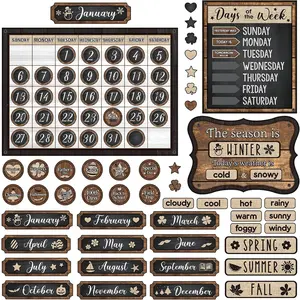 169 count Classroom Calendar Bulletin Board Set, Calendar Seasons Weather Chart Bulletin Board and Classroom Display with Stickers for Bedroom Wall Decoration(Industrial Chic Style)