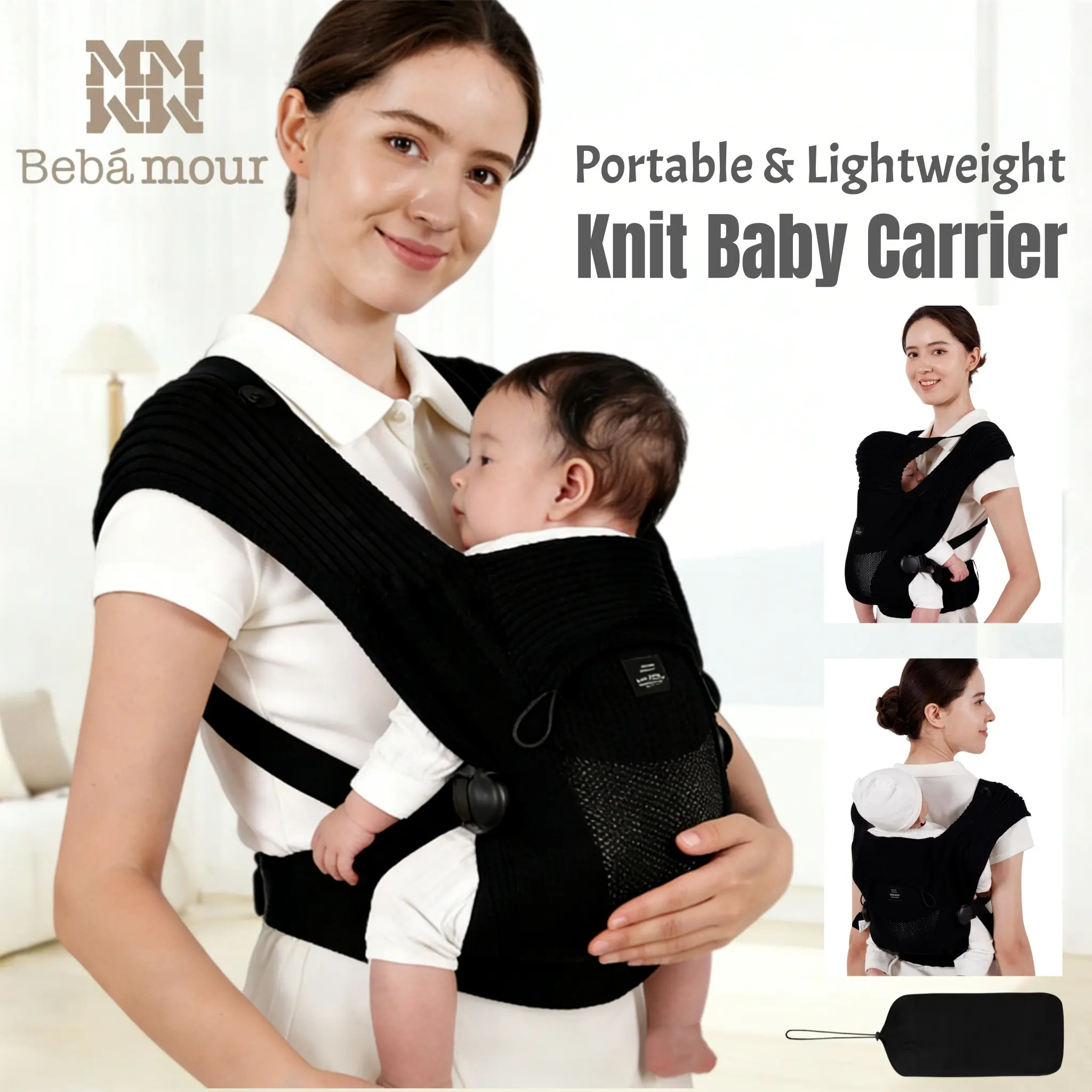 BEBAMOUR Cozy Wrap Carrier, Adjustable Ergonomic Unisex Sling - Breathable Knit, All-Seasons Design with Lumbar Support, Portable Toddler Carrier for Newborns & Toddlers