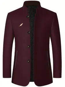 Men's casual formal style lambskin jacket - stand-up collar single-breasted side pocket jacket, semi-formal office occasions and daily wear in autumn and winter - polyester fiber lining for cold resistance and warmth, texture fabric design