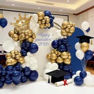 120pcs Night Blue Gold Balloon Arch Garland Set, Crown Aluminum Foil Balloons, Party Decor Balloon Arch Decoration for Graduation, Wedding, Birthday, Father's Day