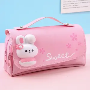 Cute Girl Pencil Bag Simple Large Capacity Cartoon Pattern Design Stationery Bag with Stress Relief Function Kawaii Student Return To School Pen Box Makeup Bag