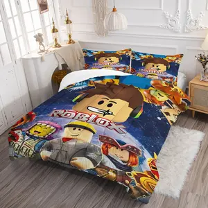 Game Cartoon Sausage Man Print Bedding Set, Includes 1 Quilt and 1/2 Pillowcases, Full Size Bedroom Decor