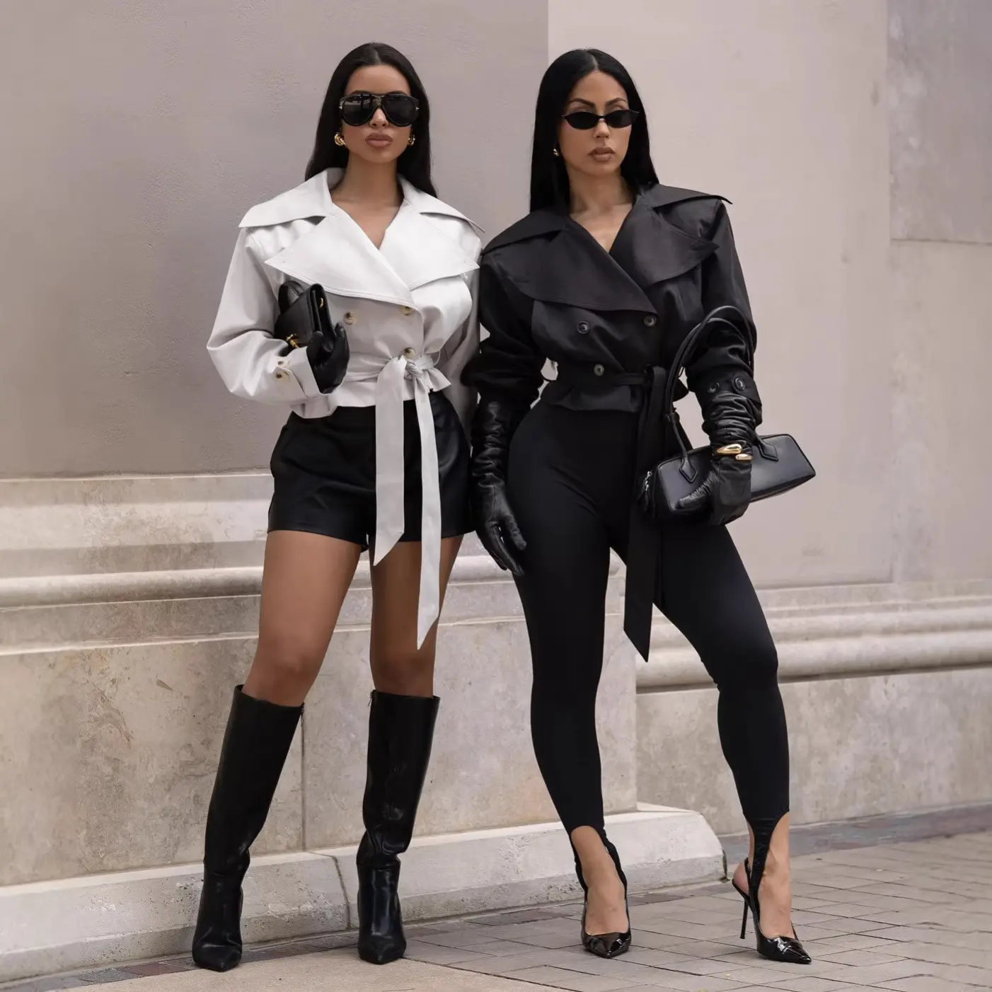 Women's short double-breasted trench coat, loose-fitting double-breasted stand-up collar short jacket, raglan sleeves, with belt, suitable for casual work wear in spring and autumn.